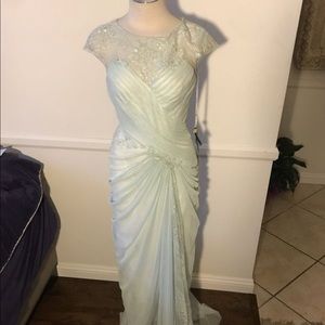 Tadashi long down with lace and bead detail